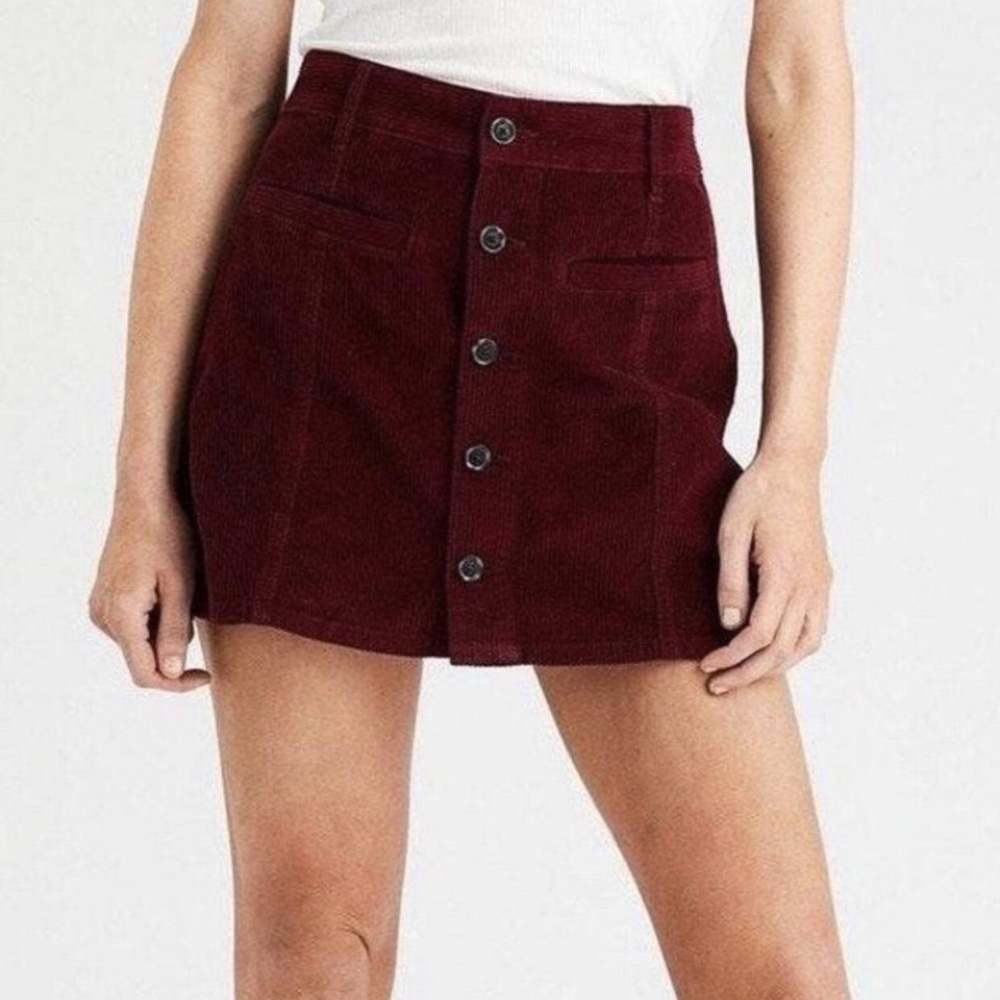American Eagle Burgundy Corduroy Button Skirt